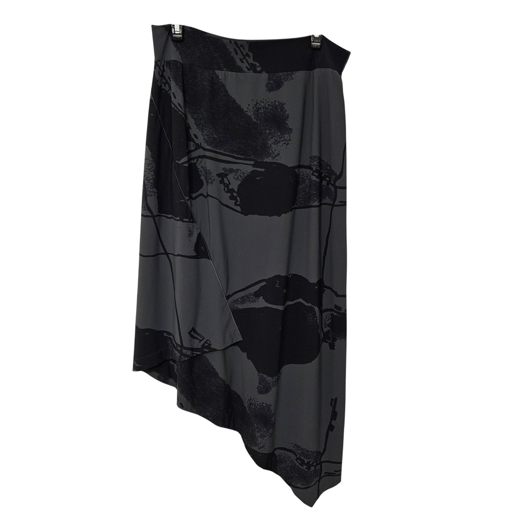 Porto Grey Black Abstract Asymmetrical Italian Fabric Skirt Sz 3 Large Lagenlook